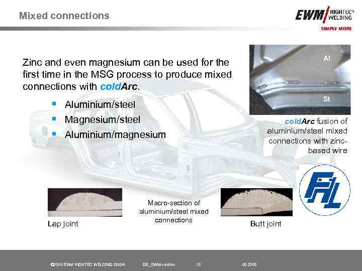 Mixed connections Al Zinc and even magnesium can be used for the first time