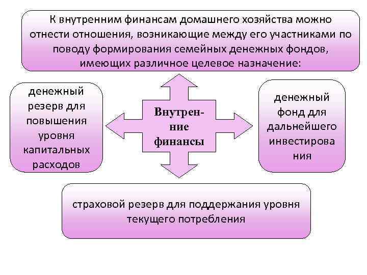 К внутренним финансам домашнего хозяйства можно отнести отношения, возникающие между его участниками по поводу