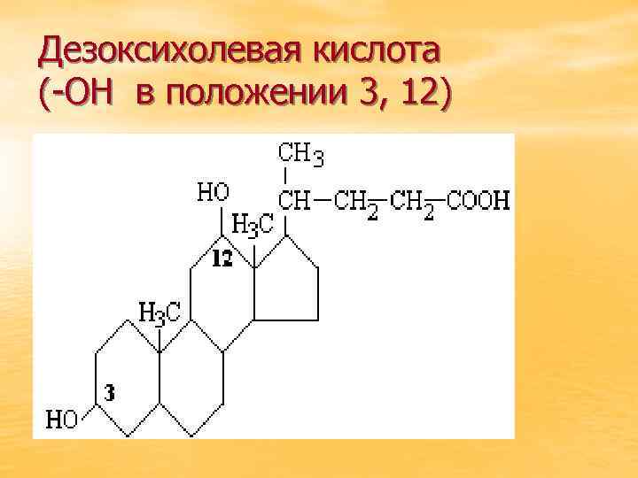 Дезоксихолевая кислота (-ОН в положении 3, 12) 