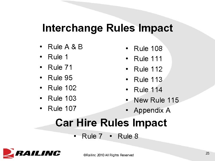 Interchange Rules Impact • • Rule A & B Rule 1 Rule 71 Rule