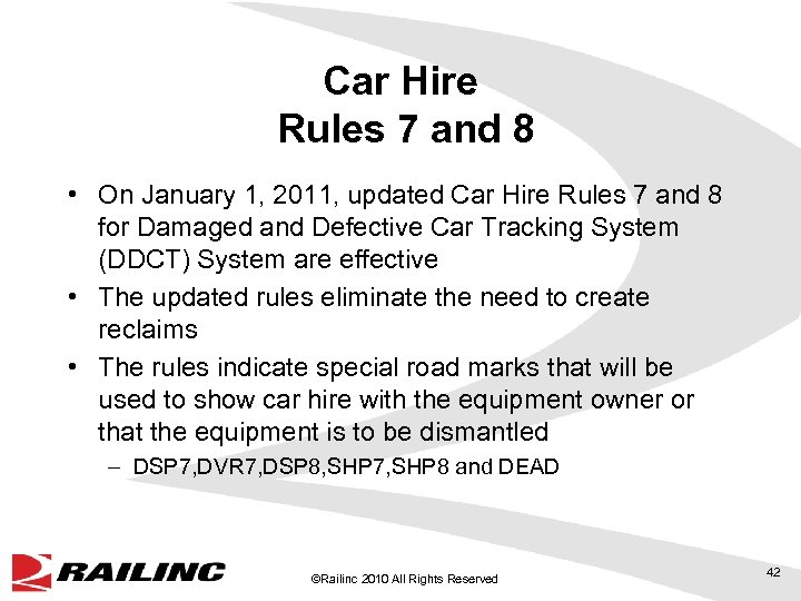 Car Hire Rules 7 and 8 • On January 1, 2011, updated Car Hire