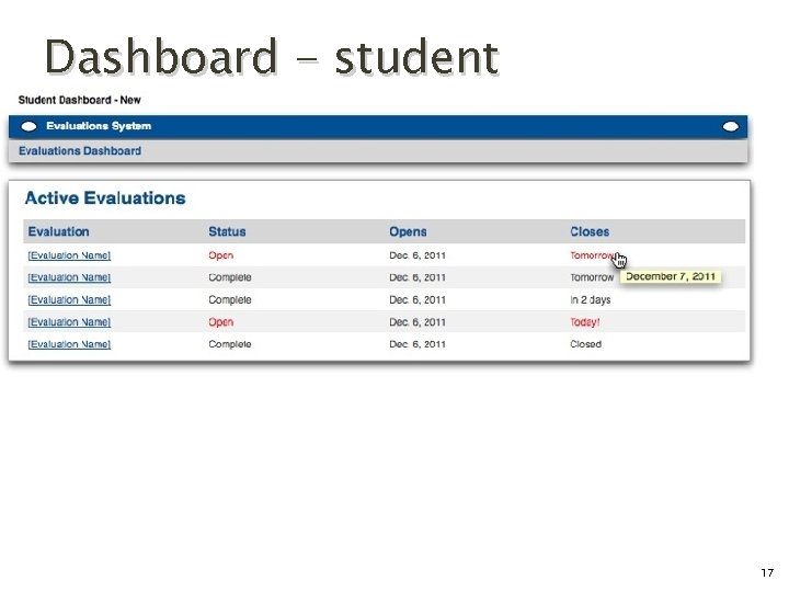 Dashboard - student 2012 Jasig Sakai Conference 17 