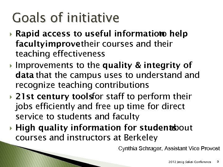 Goals of initiative } } Rapid access to useful information help to faculty improve