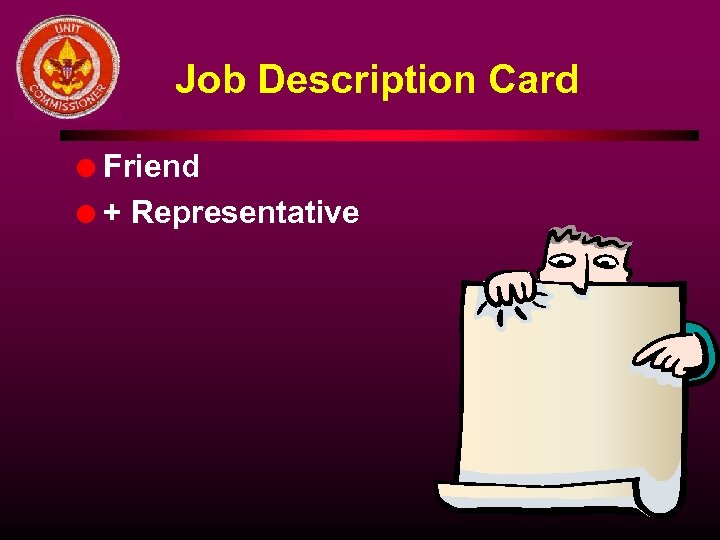 Job Description Card Friend l + Representative l 