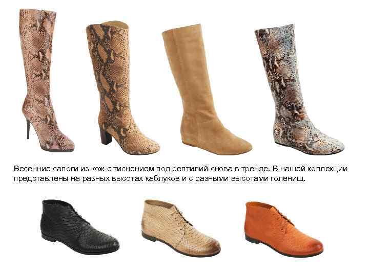 Весенние сапоги из кож с тиснением под рептилий снова в тренде. В нашей коллекции