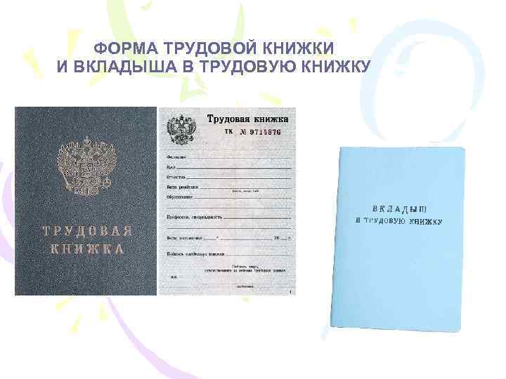 ФОРМА ТРУДОВОЙ КНИЖКИ И ВКЛАДЫША В ТРУДОВУЮ КНИЖКУ 