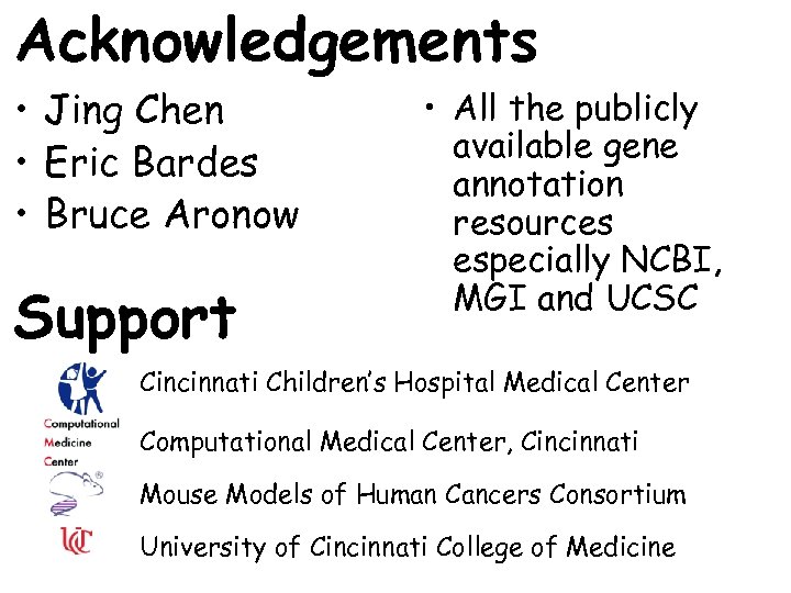 Acknowledgements • Jing Chen • Eric Bardes • Bruce Aronow Support • All the