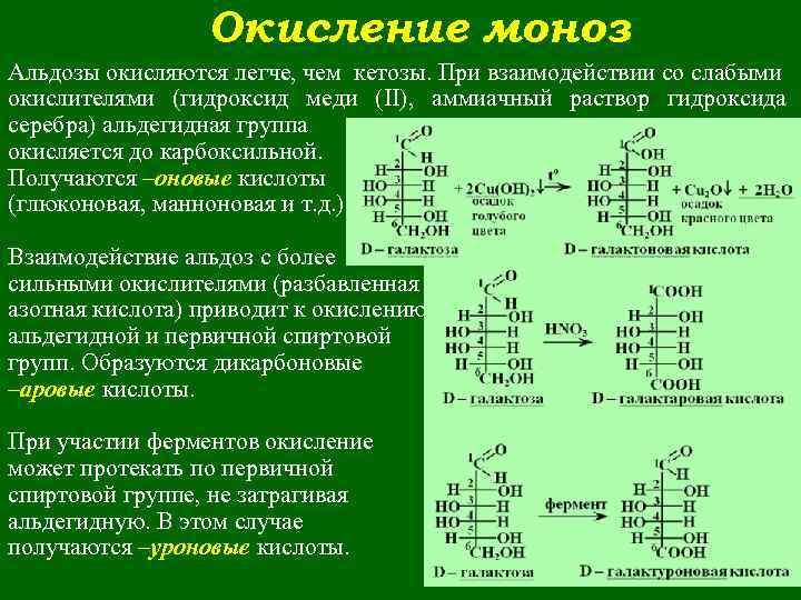 Окисление моноз Альдозы окисляются легче, чем кетозы. При взаимодействии со слабыми окислителями (гидроксид меди