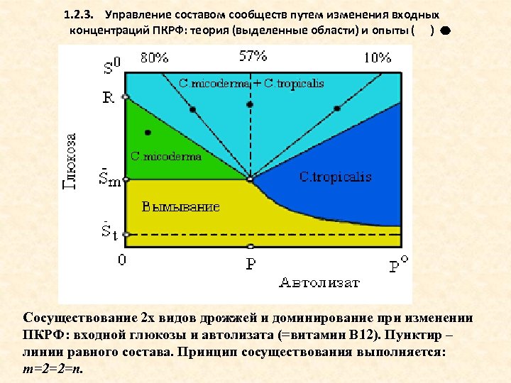 1. 2. 3. Управление составом сообществ путем изменения входных концентраций ПКРФ: теория (выделенные области)