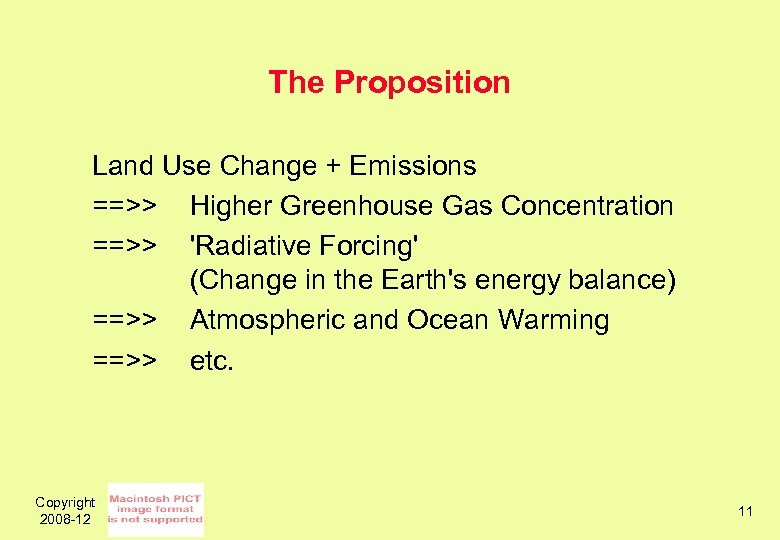 The Proposition Land Use Change + Emissions ==>> Higher Greenhouse Gas Concentration ==>> 'Radiative