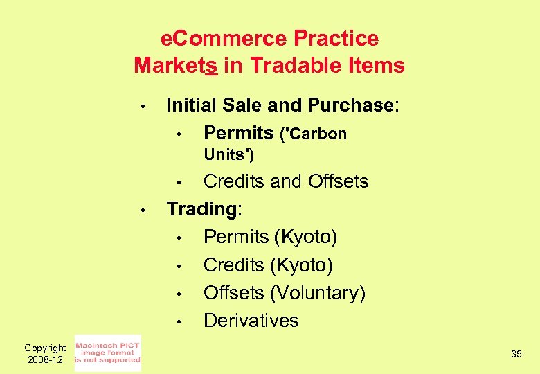 e. Commerce Practice Markets in Tradable Items • Initial Sale and Purchase: • Permits