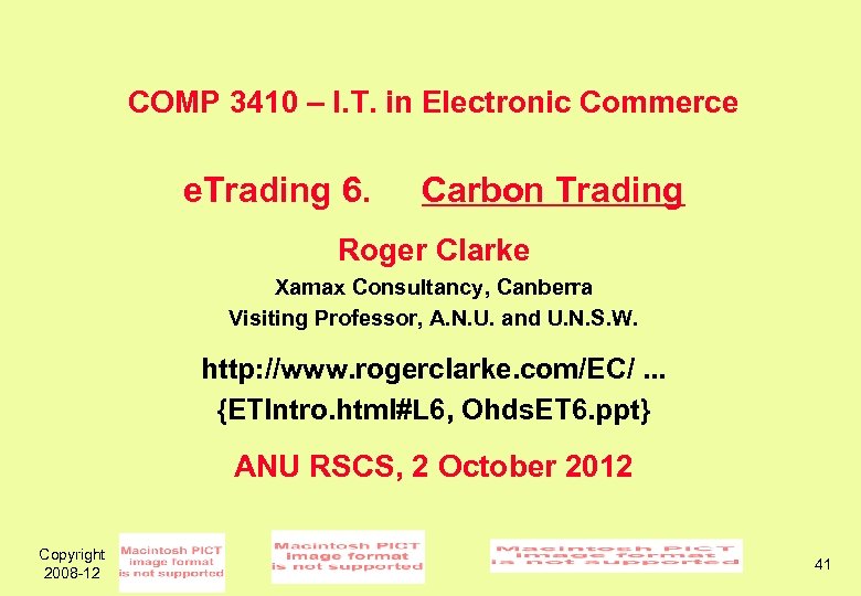 COMP 3410 – I. T. in Electronic Commerce e. Trading 6. Carbon Trading Roger