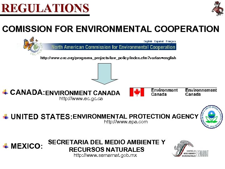 REGULATIONS COMISSION FOR ENVIRONMENTAL COOPERATION http: //www. cec. org/programs_projects/law_policy/index. cfm? varlan=english CANADA: ENVIRONMENT CANADA