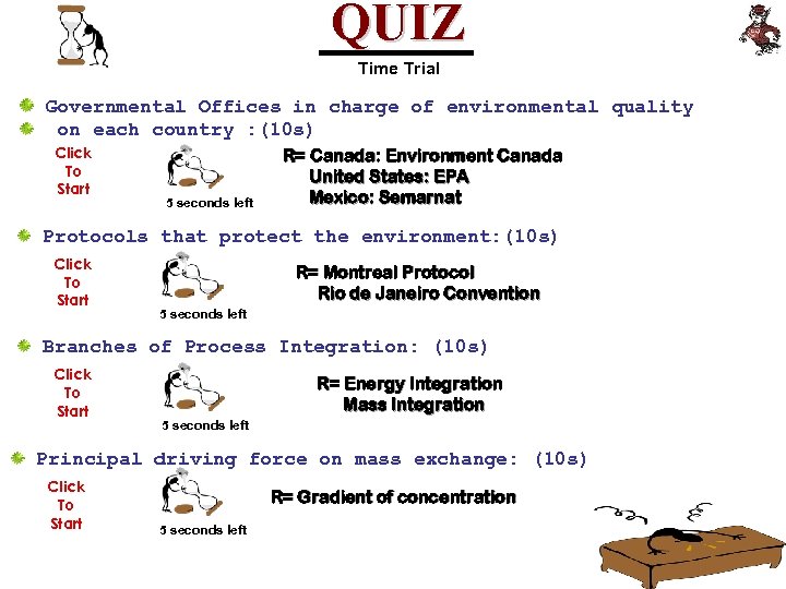 QUIZ Time Trial Governmental Offices in charge of environmental quality on each country :