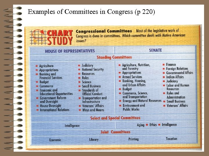 Examples of Committees in Congress (p 220) 