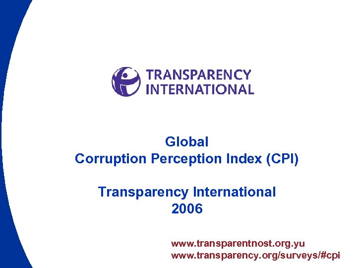 Global Corruption Perception Index (CPI) Transparency International 2006 www. transparentnost. org. yu www. transparency.