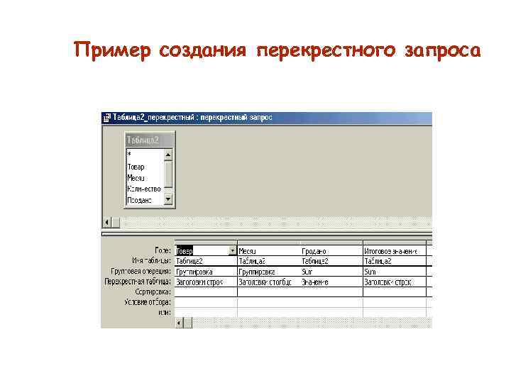 Пример создания перекрестного запроса 