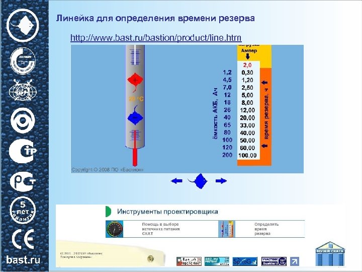 Линейка для определения времени резерва http: //www. bast. ru/bastion/product/line. htm 