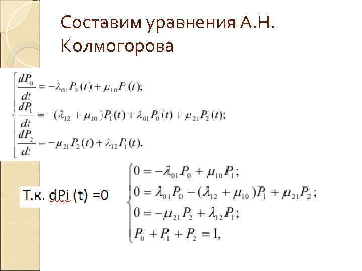 Составляющие уравнения. Уравнение Колмогорова для состояния s0. Система уравнений Колмогорова. Дифференциальные уравнения Колмогорова.