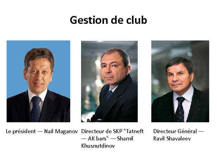 Gestion de club Le président — Nail Maganov Directeur de SKP "Tatneft — AK