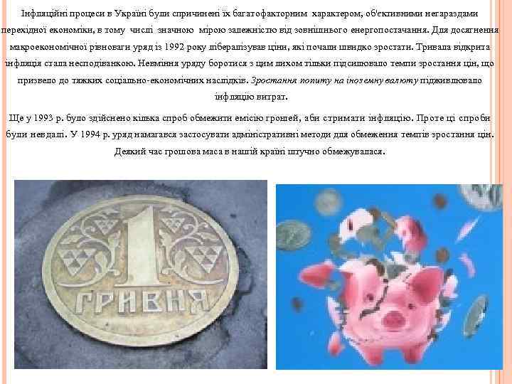 Інфляційні процеси в Україні були спричинені їх багатофакторним характером, об'єктивними негараздами перехідної економіки, в