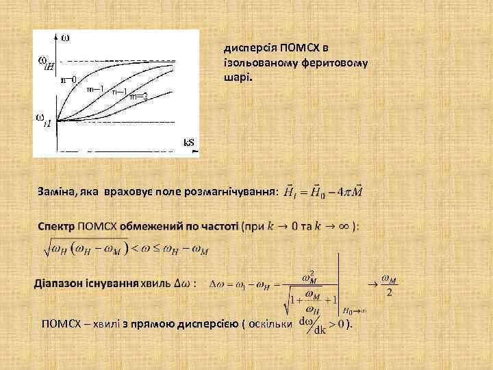 дисперсія ПОМСХ в ізольованому феритовому шарі. Заміна, яка враховує поле розмагнічування: ПОМСХ – хвилі