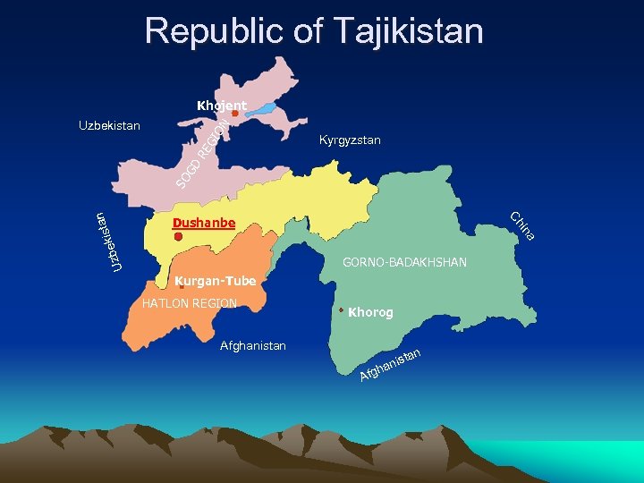 Republic of Tajikistan Khojent Kyrgyzstan in a ista bek Uz Dushanbe Ch n SO