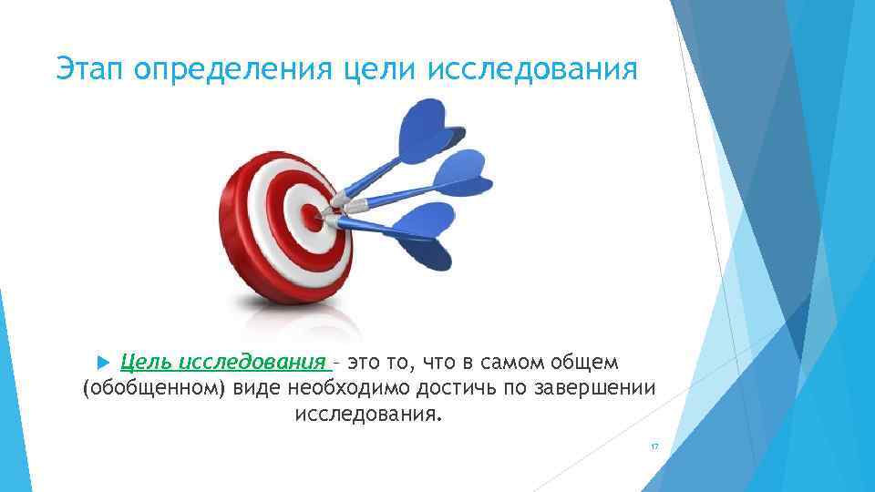 Этап определения цели исследования Цель исследования – это то, что в самом общем (обобщенном)