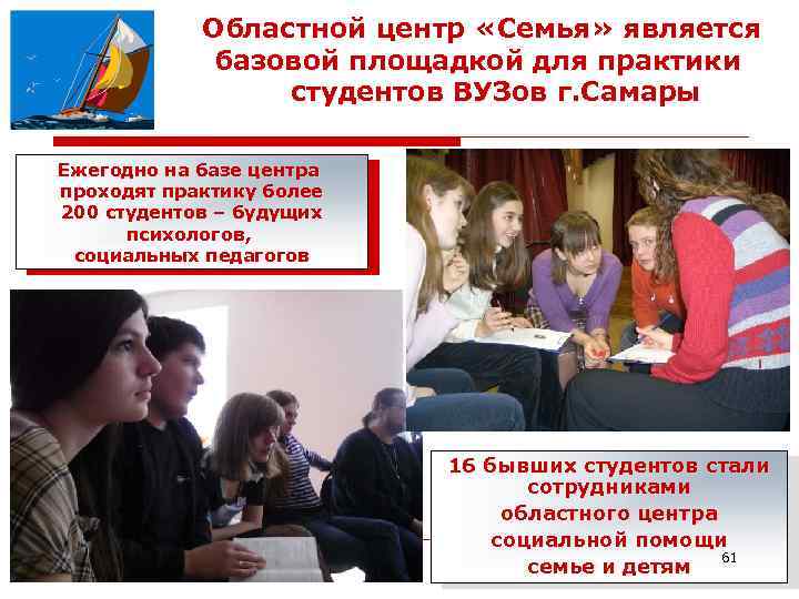 Областной центр «Семья» является базовой площадкой для практики студентов ВУЗов г. Самары Ежегодно на