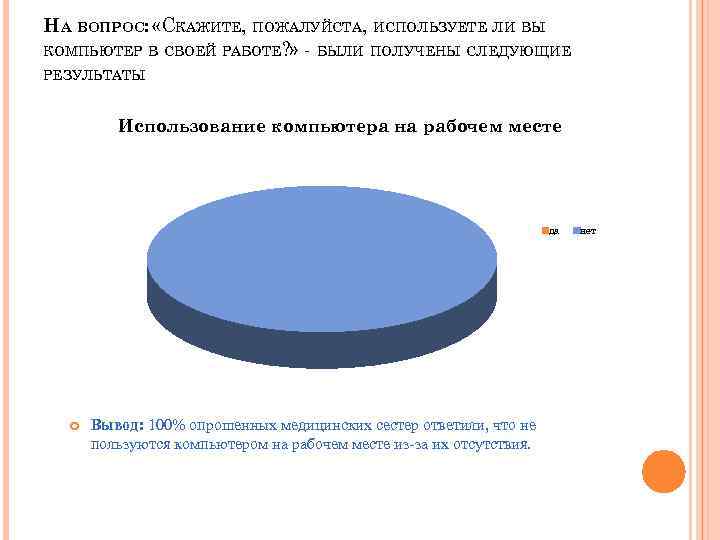 НА ВОПРОС: «СКАЖИТЕ, ПОЖАЛУЙСТА, ИСПОЛЬЗУЕТЕ ЛИ ВЫ КОМПЬЮТЕР В СВОЕЙ РАБОТЕ? » - БЫЛИ