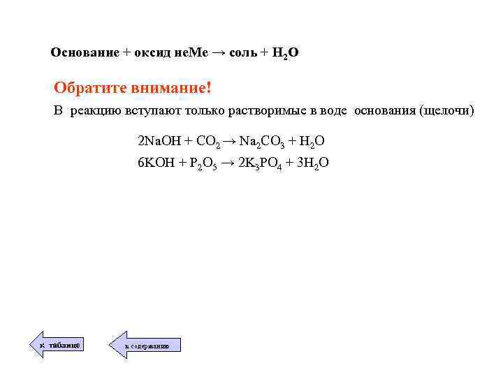 Основание + оксид не. Ме → соль + Н 2 О Обратите внимание! В