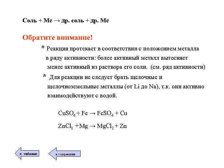 Соль + Ме → др. соль + др. Ме Обратите внимание! * Реакция протекает