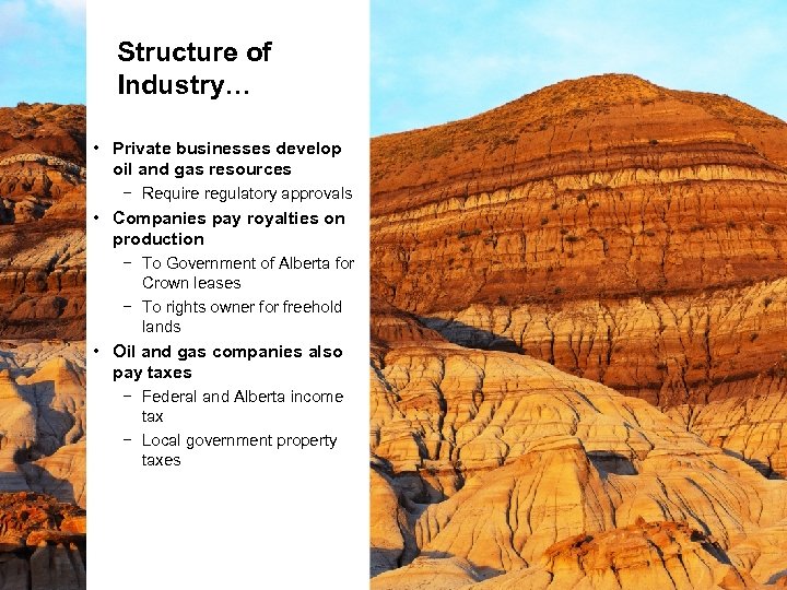 Structure of Industry… • Private businesses develop oil and gas resources − Require regulatory