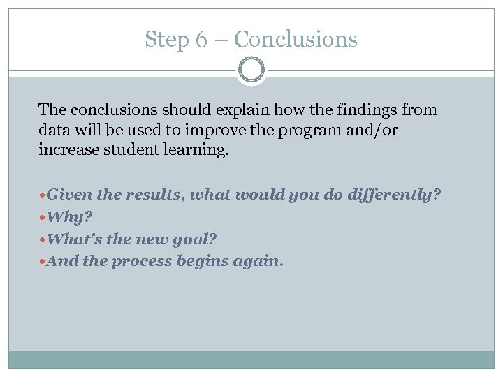 Step 6 – Conclusions The conclusions should explain how the findings from data will