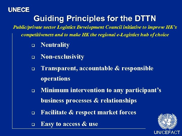 UNECE Guiding Principles for the DTTN Public/private sector Logistics Development Council initiative to improve