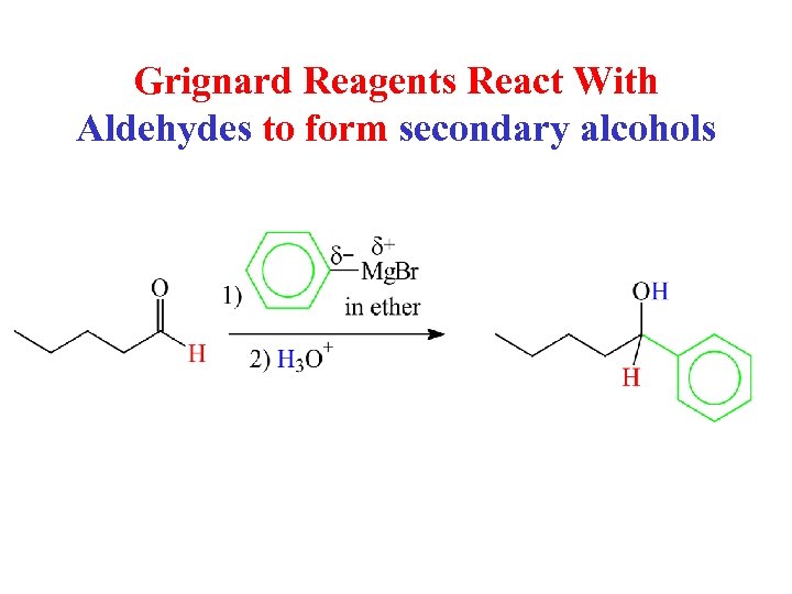 Grignard Reagents React With Aldehydes to form secondary alcohols 