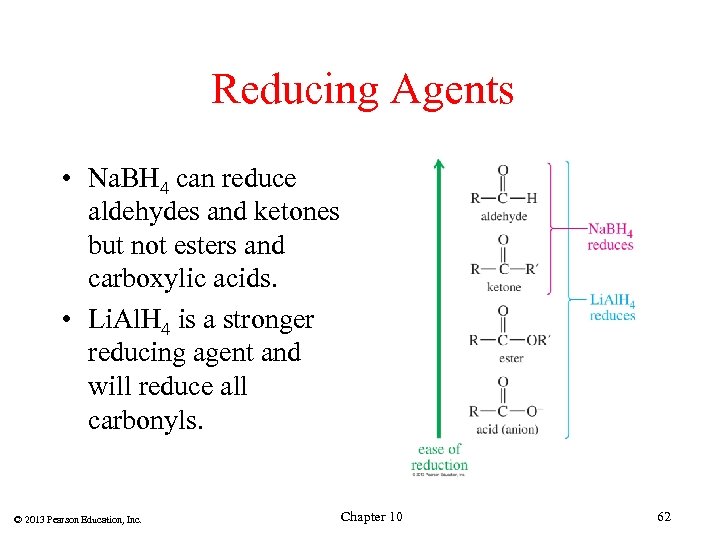 Reducing Agents • Na. BH 4 can reduce aldehydes and ketones but not esters