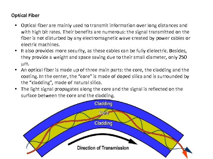 Optical Fiber • Optical fiber are mainly used to transmit information over long distances