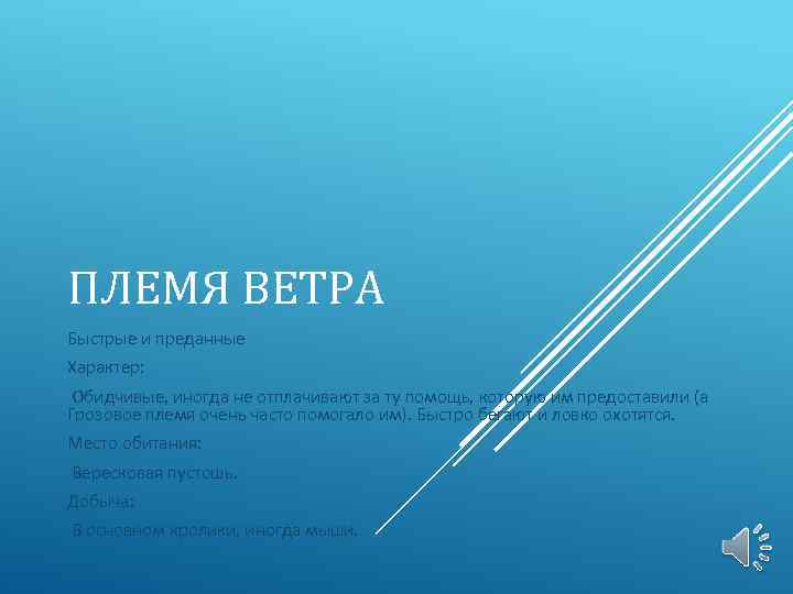 ПЛЕМЯ ВЕТРА Быстрые и преданные Характер: Обидчивые, иногда не отплачивают за ту помощь, которую