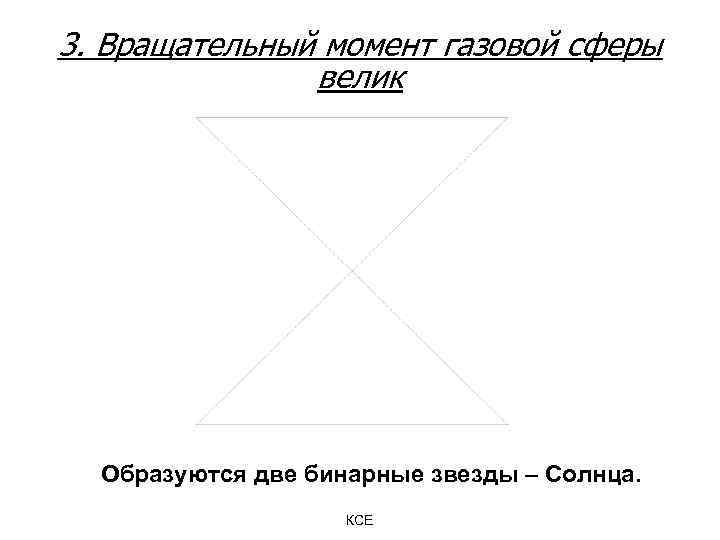 3. Вращательный момент газовой сферы велик Образуются две бинарные звезды – Солнца. КСЕ 