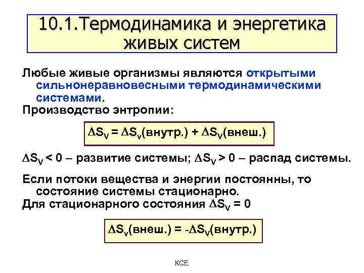 10. 1. Термодинамика и энергетика живых систем Любые живые организмы являются открытыми сильнонеравновесными термодинамическими