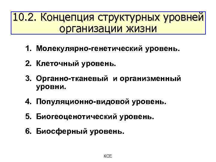 10. 2. Концепция структурных уровней организации жизни 1. Молекулярно-генетический уровень. 2. Клеточный уровень. 3.