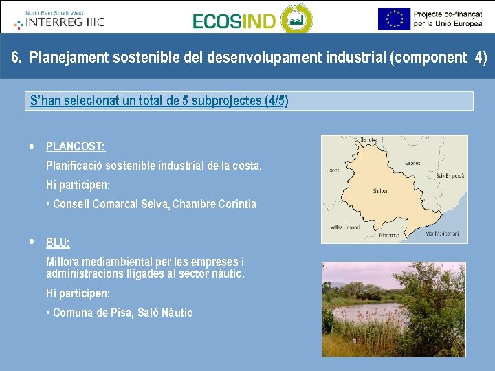 6. Planejament sostenible del desenvolupament industrial (component 4) S’han selecionat un total de 5