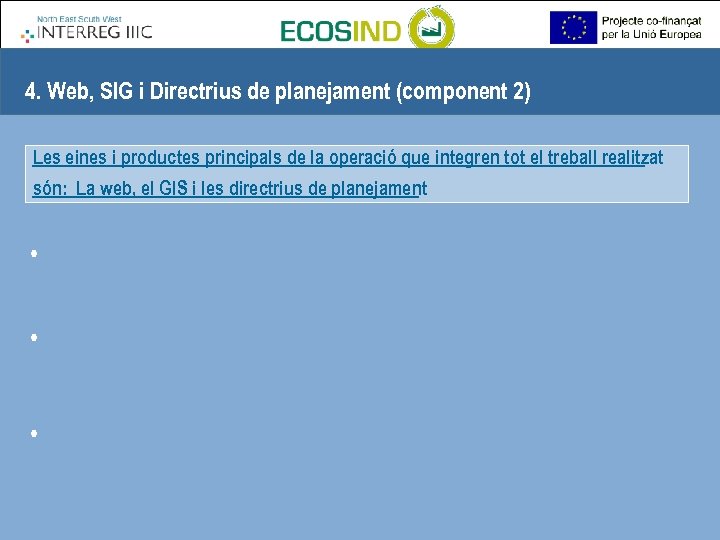 4. Web, SIG i Directrius de planejament (component 2) Les eines i productes principals