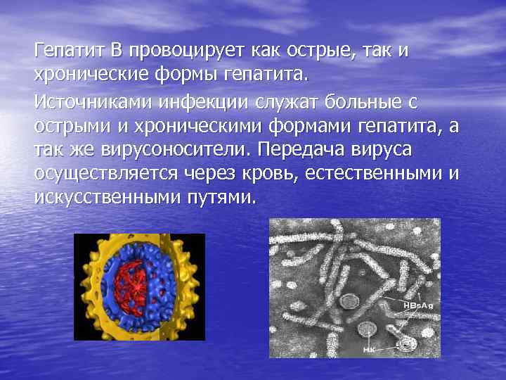 Гепатит В провоцирует как острые, так и хронические формы гепатита. Источниками инфекции служат больные