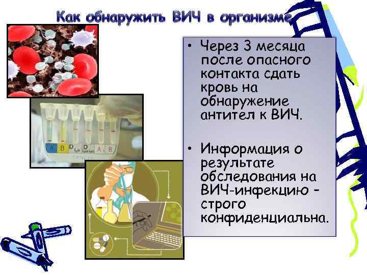  • Через 3 месяца после опасного контакта сдать кровь на обнаружение антител к