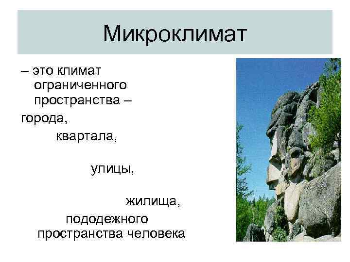Микроклимат – это климат ограниченного пространства – города, квартала, улицы, жилища, пододежного пространства человека