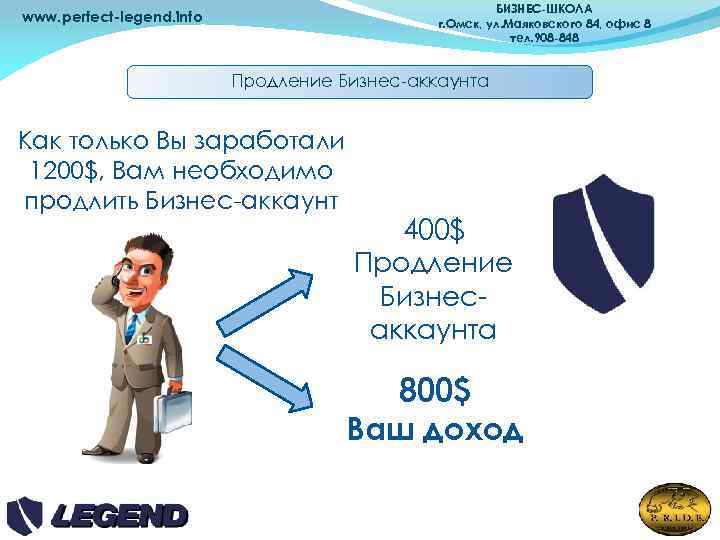 БИЗНЕС-ШКОЛА г. Омск, ул. Маяковского 84, офис 8 тел. 908 -848 www. perfect-legend. info