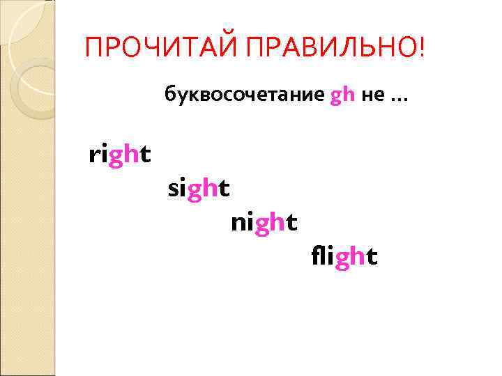 ПРОЧИТАЙ ПРАВИЛЬНО! буквосочетание gh не … right sight night flight 