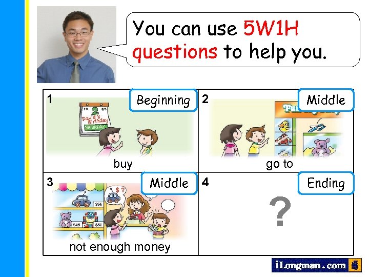 You can use 5 W 1 H What can you write questions to help